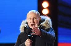 रूसी राष्ट्रपति चुनावः रिकॉर्ड जीत के बाद पुतिन ने कहा, हथियारों के होड़ की जरूरत नहीं