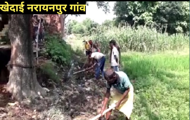 खेदाई नारायणपुर में बनने लगी नालियां, प्रधान शैलेन्द्र यादव ने शुरू कराया काम